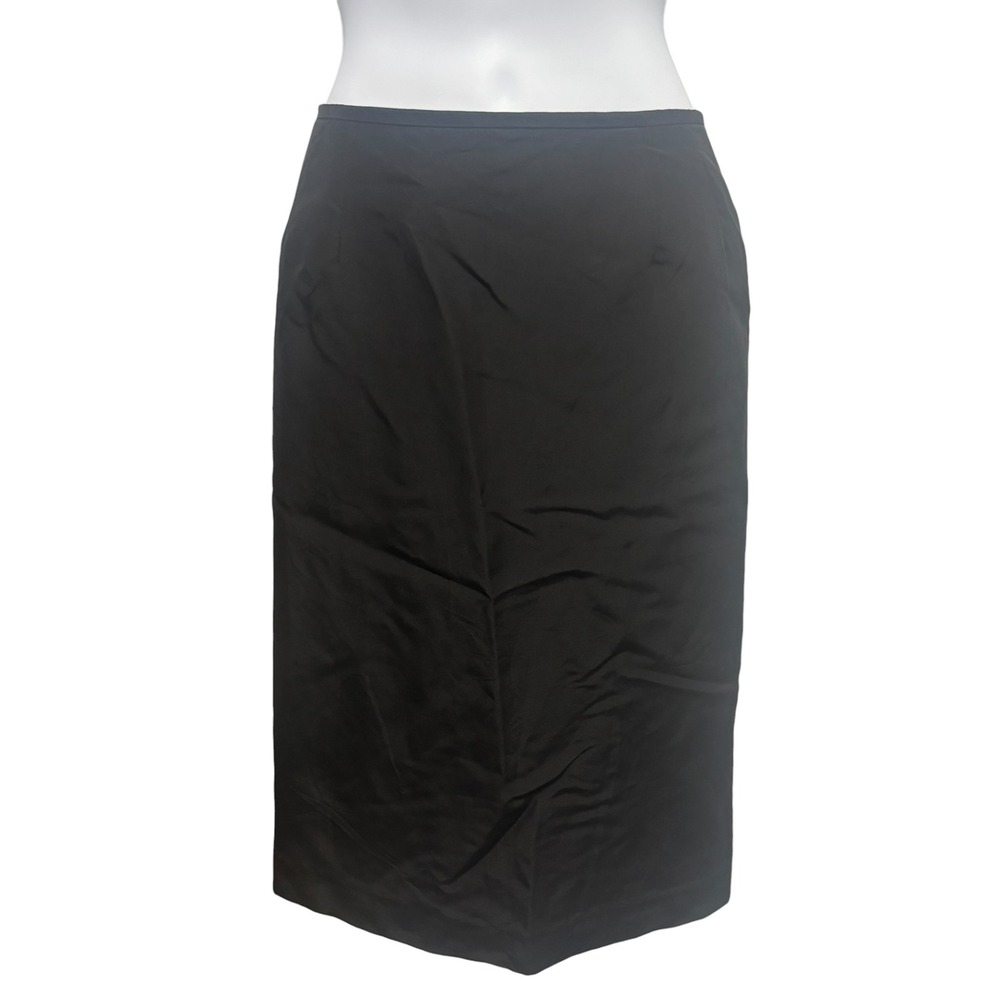 Kasper Petite Black 100% Silk Pencil Skirt Size 10P Lined Midi Career Wear